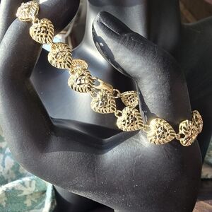 Brilliant Gold Diamond Cut Sparkling Heart Tennis Bracelet Valentine's